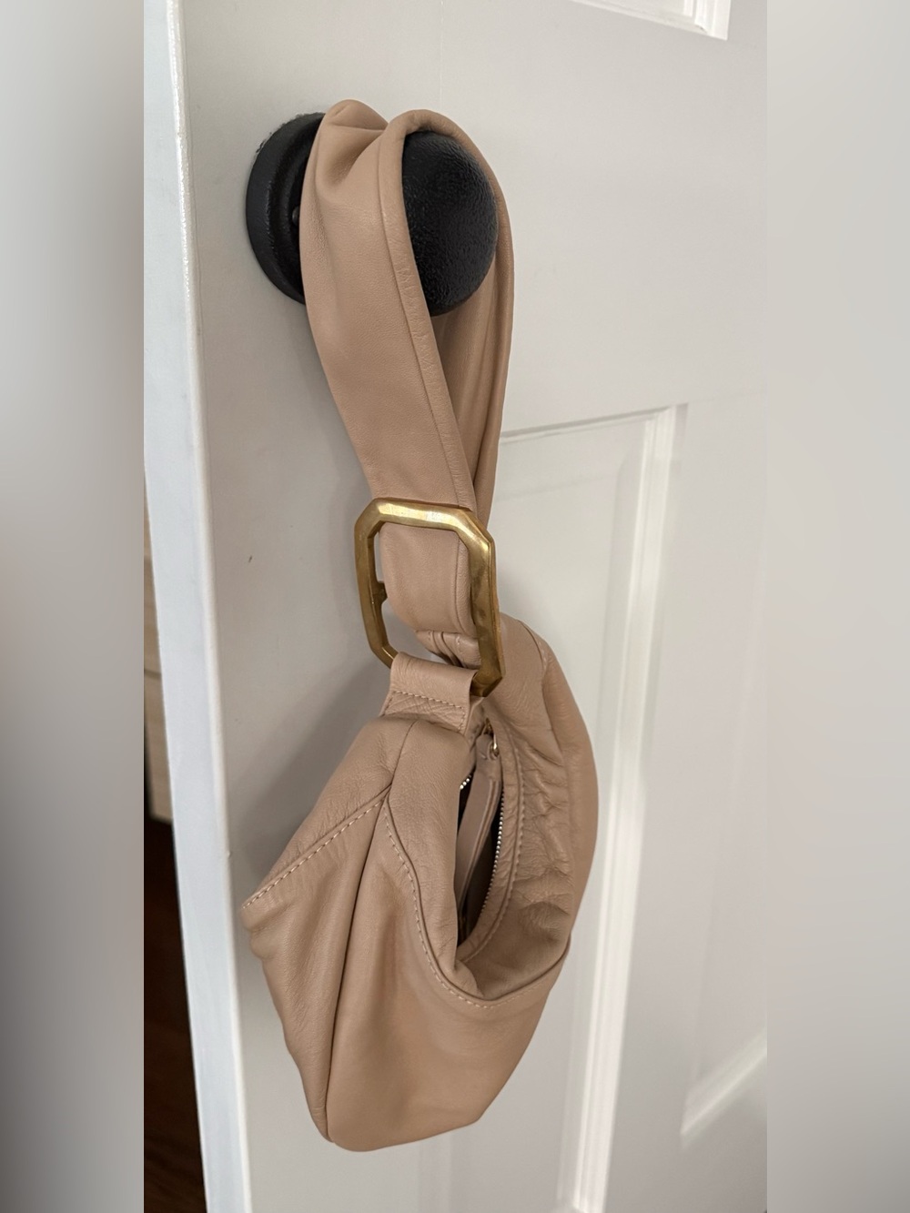 Cleobella Taupe Leather Knotted Wrist Small Bag withGold Buckle